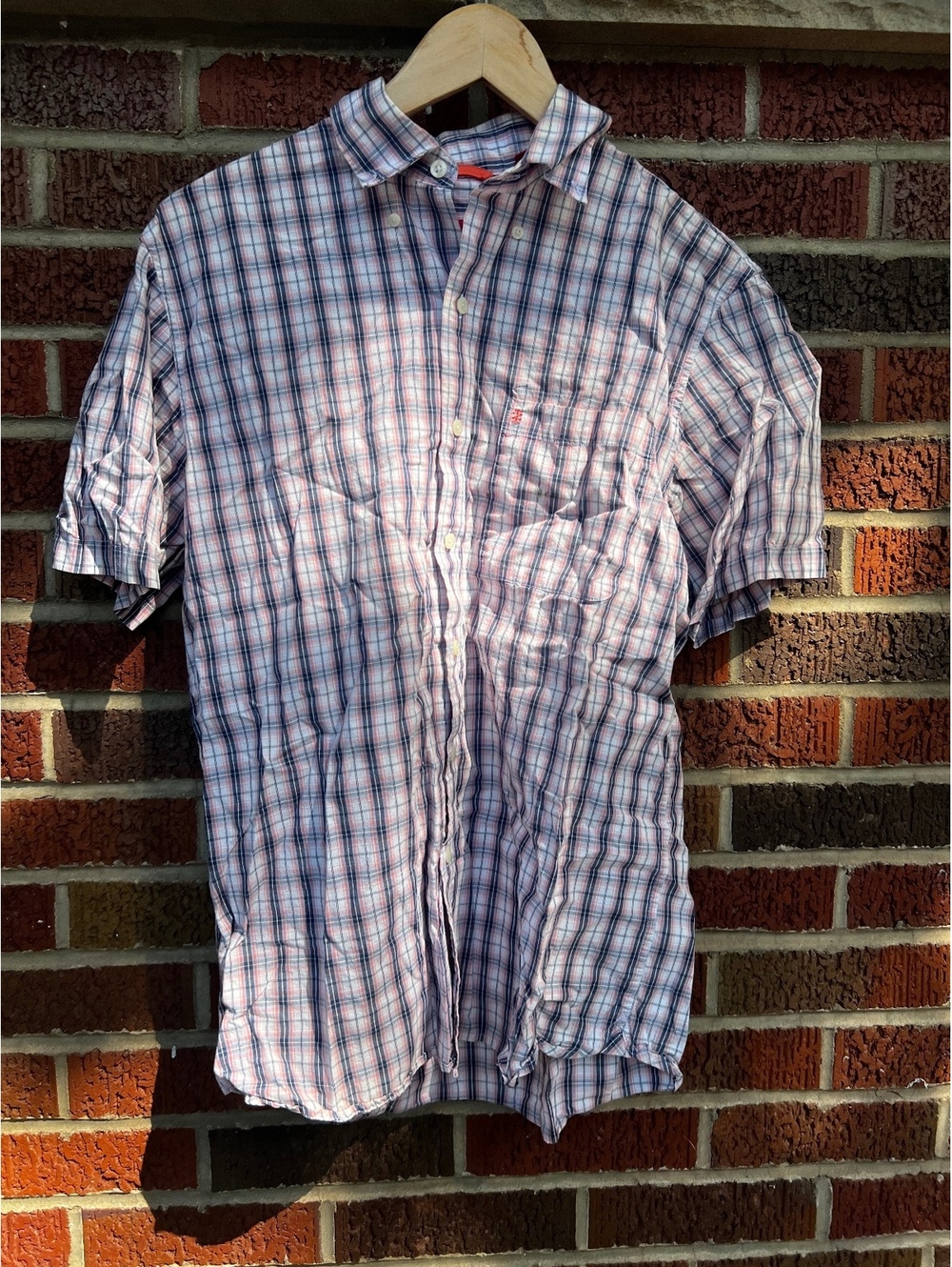Izod White Black and Orange Plaid Button Down Short Sleeve Shirt